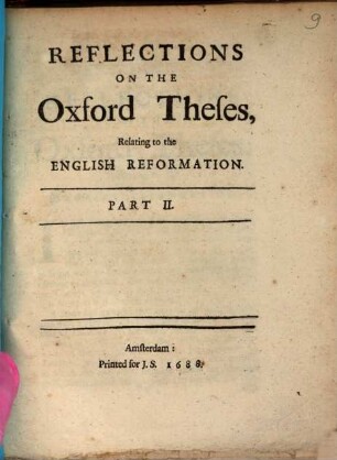 Reflections On The Relation Of The English Reformation, Lately Printed at Oxford, 2