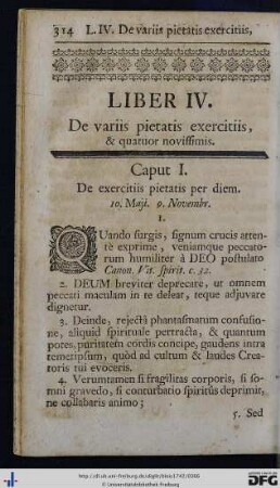 Liber IV. De variis pietatis exercitiis, et quatuor novissimis.