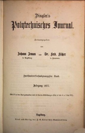 Dingler's polytechnisches Journal. 225, 225. 1877