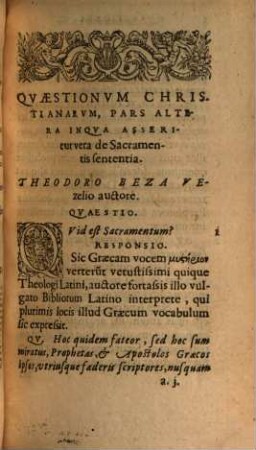 Quaestionum et responsionum Christianarum libellus, 2. Pars altera quae est de Sacramentis