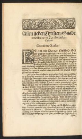 Allen lieben Christen/ Gnade und friede ... Martinus Luther.