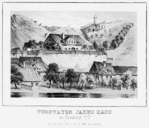 Lithografie "Jahns Haus von Südwesten"