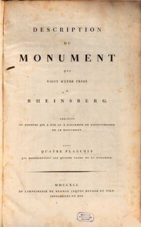 Description du monument ... a Rheinsberg