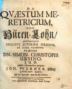 Qvaestum Meretricium, Germ. Huren-Lohn