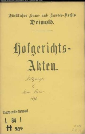 Holzmeier, Johann zu Brokhausen gegen Meier Ricus zu Orbke - Brautschatz