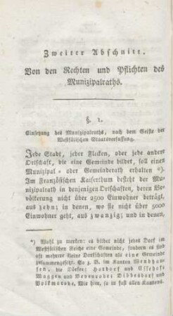 Zweiter Abschnitt. Von den Rechten und Pflichten des Munizipalraths