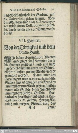 VII. Capitel. Von der Obrigkeit und dem Rath-Hauß