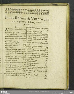 Index Rerum & Verborum hoc systemate Ethico contentorum