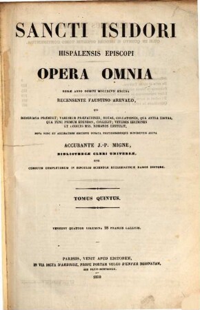 Sancti Isidori, Hispalensis Episcopi opera omnia, 5/7