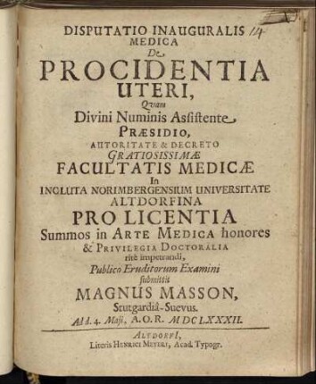 Disputatio Inauguralis Medica De Procidentia Uteri
