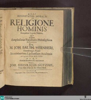 Dissertatio moralis de religione hominis secundum legem naturae