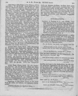 [Krug, W. T.]: Olla potrida, oder drei mal drei mal drei Grillen eines hypochondrischen Philosophen des neunzehnten Jahrhunderts. In ungereimte Verse gebracht und Herrn Hofrath Platner zu Seinem philosophischen Doctorjubiläum am 29. Februar 1816 gewidmet. Leipzig: Fleischer 1816