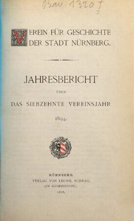 Jahresbericht : über das ... Vereinsjahr. 17. 1894 (1895)