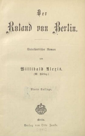 Der Roland von Berlin : vaterländischer Roman