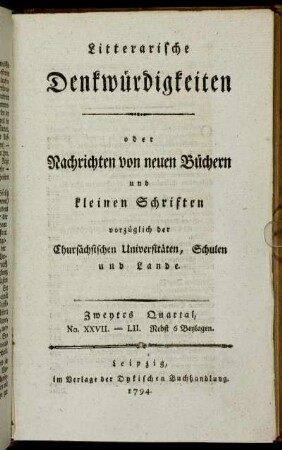 Zweytes Quartal, No. XXVII. - LII.