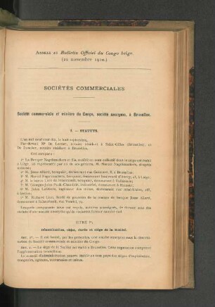 Annexe au Bulletin Officiel du Congo belge. (22 novembre 1910.)