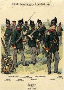 Uniformbild, Jägeroffiziere und -soldaten der schleswig-holsteinischen Armee 1848 - 1851