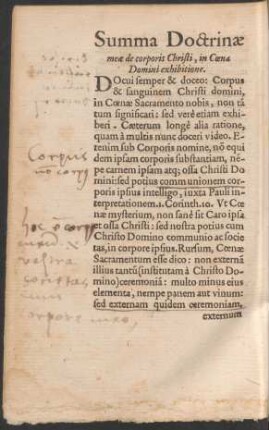 Summa Doctrinae meae de corporis Christi, in Coena Domini exhibitione.