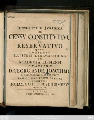 Dissertatio Jvridica De Censv Constitvtivo Et Reservativo