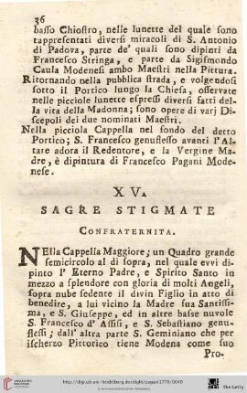 Num. XV.: Sagre Stigmate