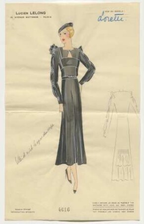 Lorette - Ein wadenlanges Kleid mit gerafften Ärmeln und eine Detailrückenansicht (Archivtitel)