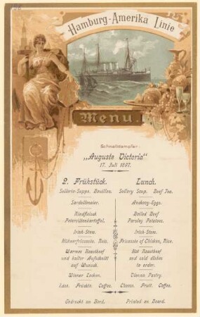 Menükarte : Menü, Schnelldampfer "Auguste Victoria"