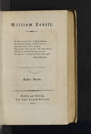 Erster Band: William Lovell