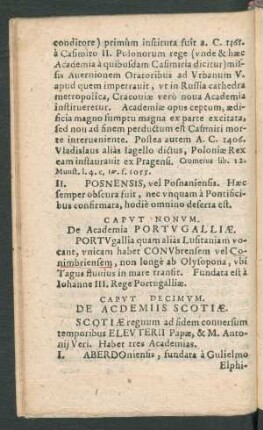 Caput Nonum. De Academia Portugalliae.