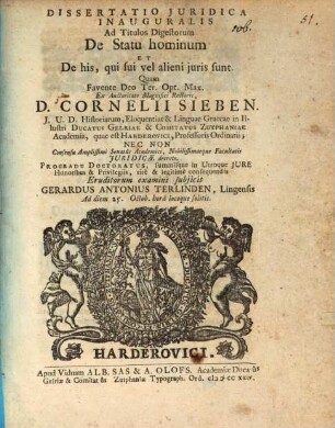 Diss. iur. inaug. ad titulos Digestorum de statu hominum, et de his, qui sui vel alieni iuris sunt