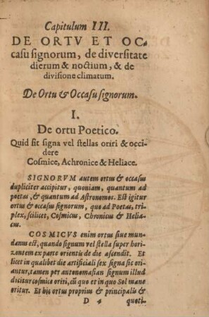 Capitulum III. De ortv et occasu signorum, de diversitate dierum & noctium, & de divisione climatum.