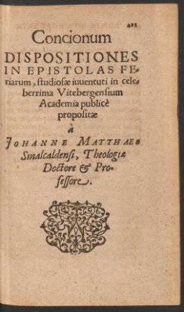Concionum Dispositiones In Epistolas Feriarum ...