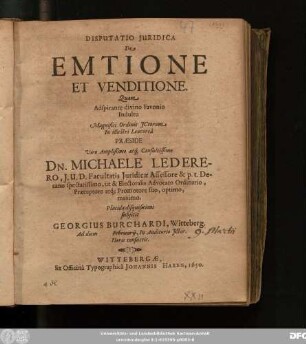 Disputatio Iuridica De Emtione Et Venditione