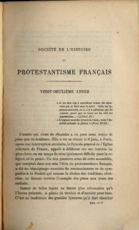 Bulletin de la Société de l'Histoire du Protestantisme Français. 22 = Sér. 2, A. 8. 1873