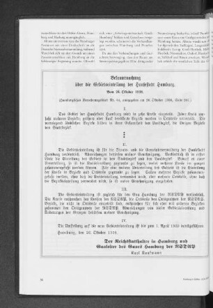 Bekanntmachung über die Gebietseinteilung der Hansestadt Hamburg