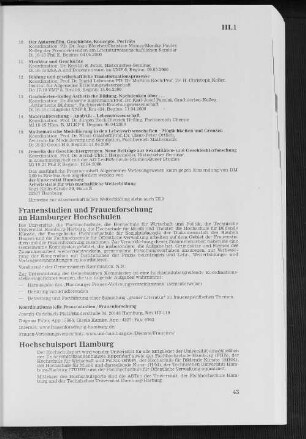 Frauenstudien und Frauenforschung an Hamburger Hochschulen