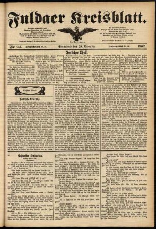 Erste Ausgabe vom Samstag, den 29. November 1902.