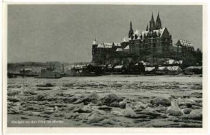 Meißen. Albrechtsburg und Dom im Winter, Eisgang in Elbe