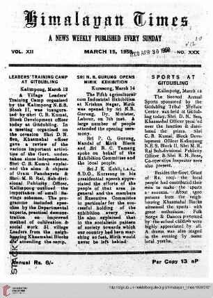 No. XXX (15 March 1959)