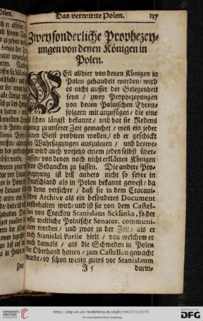 Zwey sonderliche Prophezeyungen von denen Königen in Polen