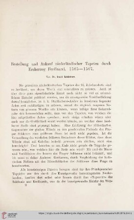 Bestellung und Ankauf niederländischer Tapeten durch Erzherzog Ferdinand. 1565-1567