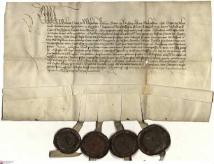 Graf Walram I. v. Waldeck, Graf Philipp II. v. Nassau-Weilburg, Graf Otto v. Solms-Braunfels und Eberhard III. v. Eppstein-Königstein bekunden geg...