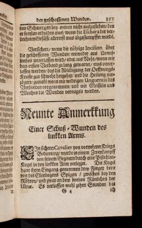 357-378, Neunte Anmerkkung Einer Schuß-Wunden des linkken Arms. Zehende Anmerkkung Eines von einer Stük-Kugel abgeschossenen Beins. Eilffte Anmerkkung Eines von einer Stükk-Kugel abgeschossenen Arms. Zwölffte Anmerkkung Eines aufgeschlizzten Ball-Sakkes von einer Stükk-Kugel.