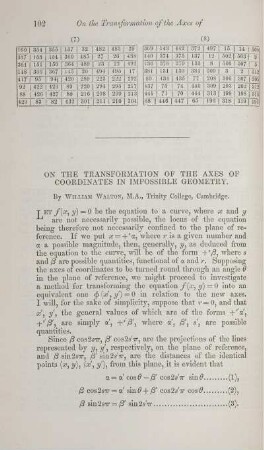 On the transformation of the axes of coordinates in impossible geometry.