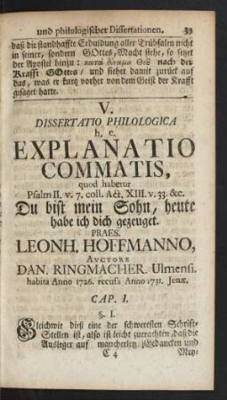 V. Dissertatio Philologica h. e. Explanatio Commatis ...