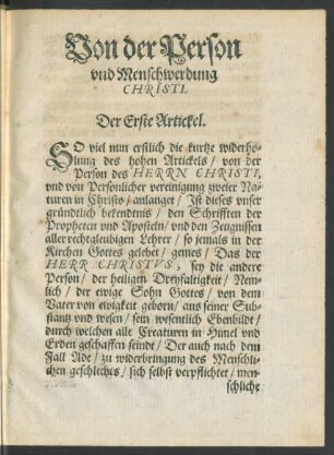 Von der Person und Menschwerdung Christi.