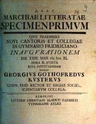 Marchiae literatae specimen I.