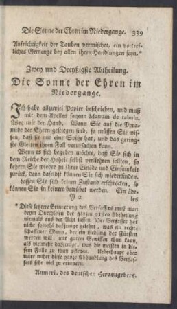 Zwey und Dreyßigste Abtheilung. Die Sonne der Ehren im Niedergange
