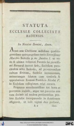 Statuta Ecclesiae Collegiatae Badensis.