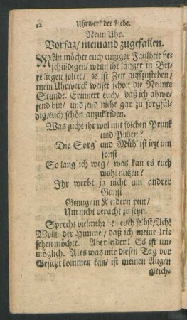 Neun Uhr. Vorsaz/ niemand zugefallen.
