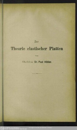 Zur Theorie elastischer Platten